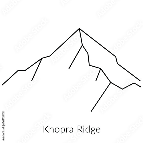 Vector isolated black outline silhouette of The Khopra Ridge peak on white background. The Khopra Danda trek, Nepal. Himalayas Mountains. Climbing, hiking. Illustration. - Vector