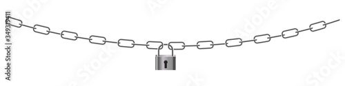 Padlock and chain isolated on white background. Concept of protection of information, property, inaccessibility