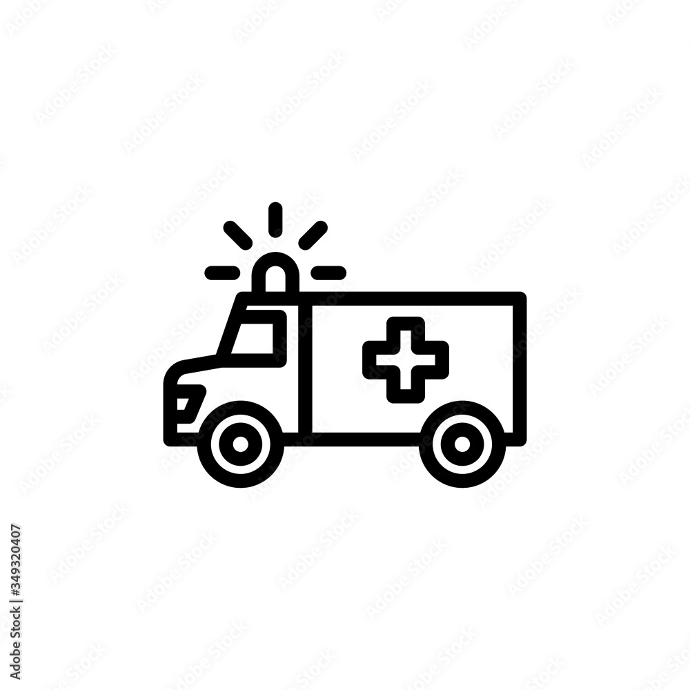 Ambulance truck icon in outline style on white background, Symbol, logo illustration Ambulance truck icon in outline style on white background, Symbol, logo illustration