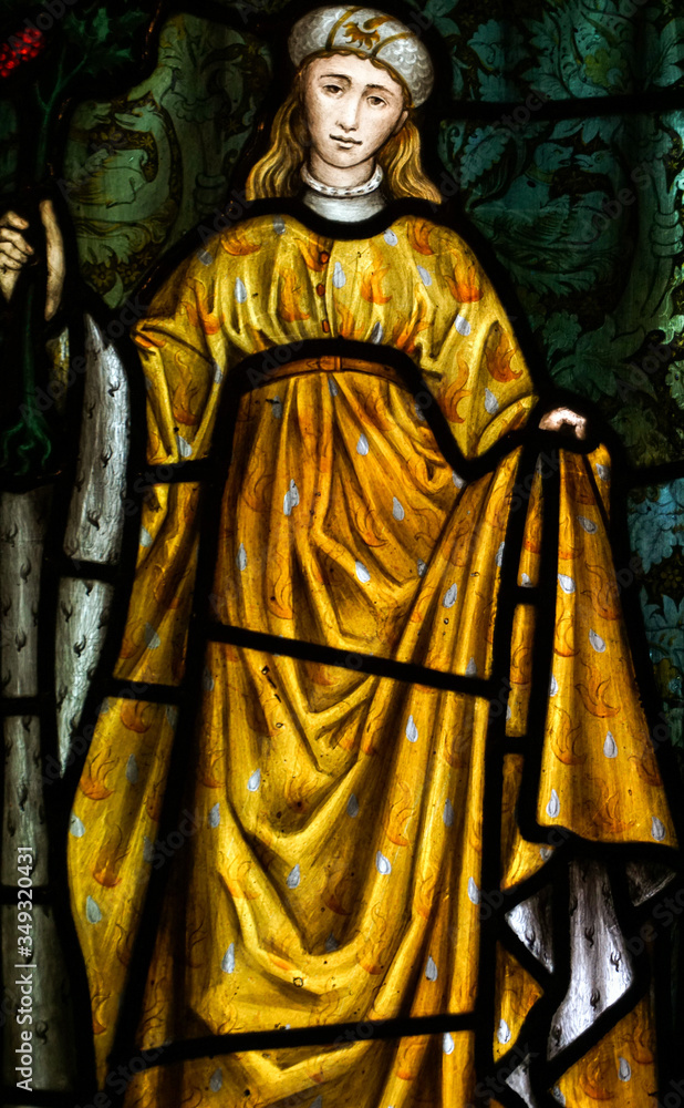 Stained Glass Window with Robed Woman