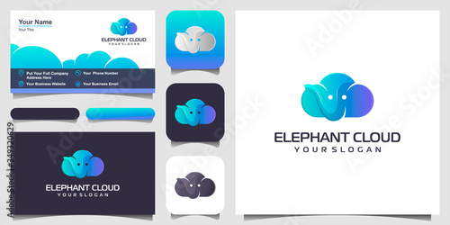 a combination of clouds and elephants logo design inspiration, set of business card