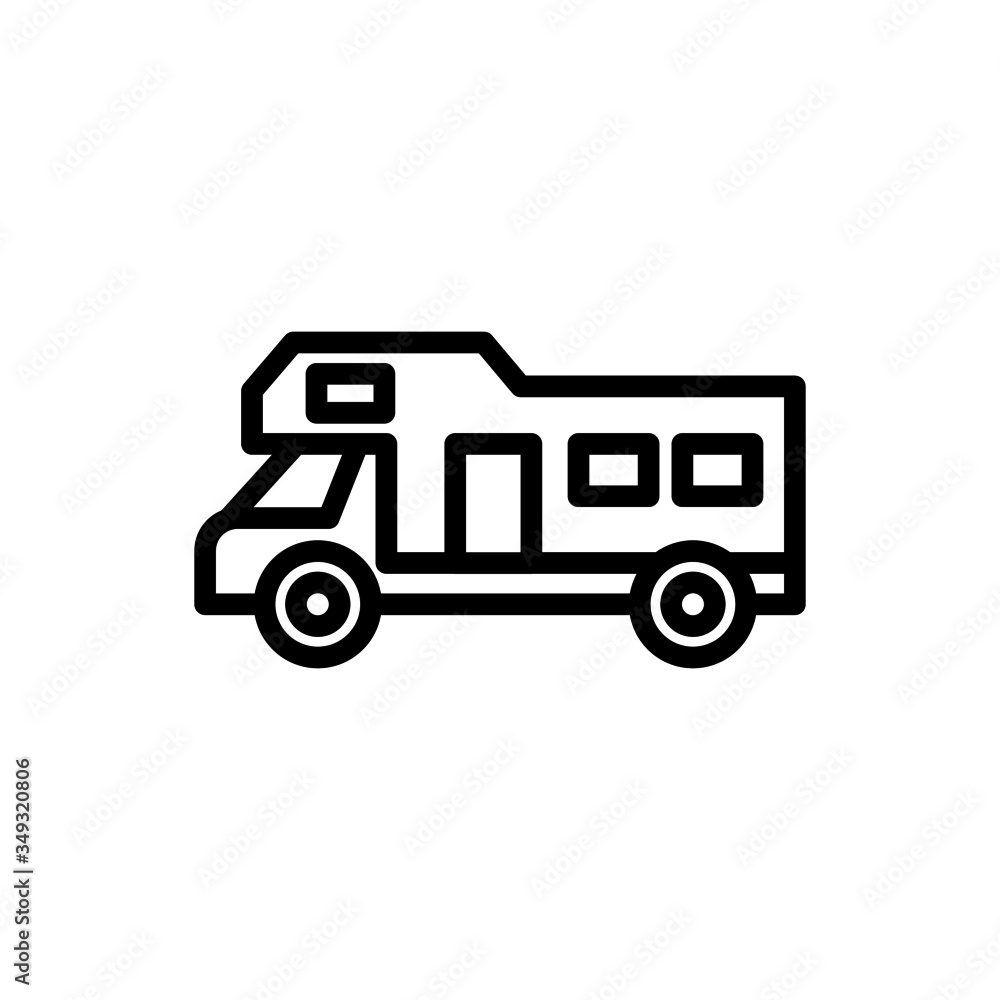 Caravan trailer icon in outline style on white background sign for mobile concept and web design, Camping car, Campervan Symbol, logo illustration