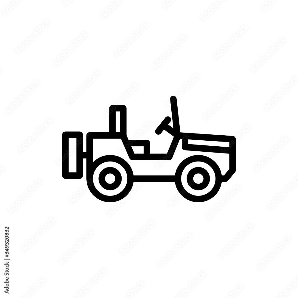 Military off road vehicle icon vector in outline style on white background, filled flat sign, solid pictogram isolated on white, Symbol, logo illustration