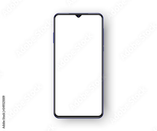 frameless cell phone mockup isolated on white background with realistic shadows and blank screen for your content. Realistic smartphone 3d mockup
