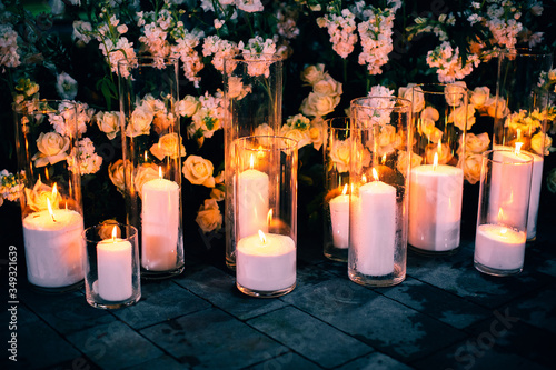 Night wedding ceremony decoration with candles photo