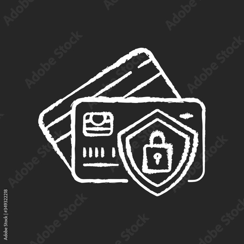 Bank account security chalk white icon on black background. Money fraud protection. Credit card password. Payment and transaction safety. Isolated vector chalkboard illustration
