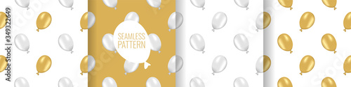 Set golden and silver air balloon texture. Royal seamless pattern for textile print, scrapbooking, baby shower, pajama print, wrapper paper printout. Birthday decor ornament. Vector illustration