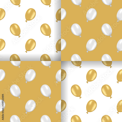 Tile golden and silver air balloon texture. Royal seamless pattern for textile print, scrapbooking, baby shower, background print, wrapper paper printout. Birthday decor ornament. Vector illustration