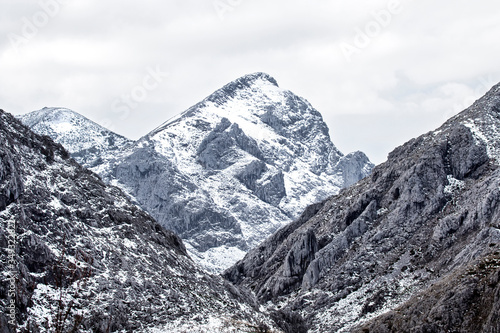 Rock snowy mountains in Leon, Spain.