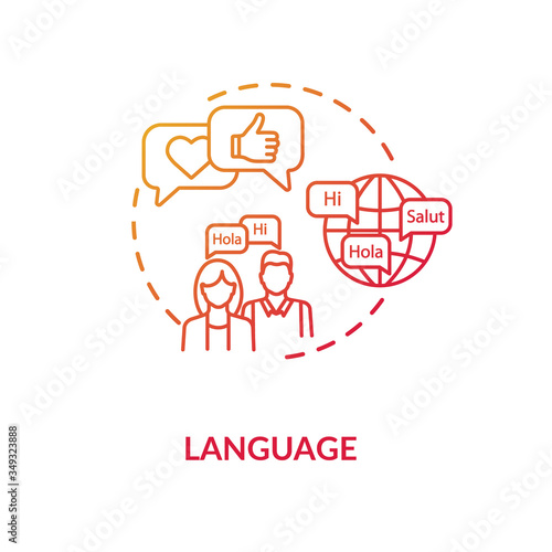 Language red gradient concept icon. Chat with native speaker. Translate speech. Foreign language. Cultural diversity idea thin line illustration. Vector isolated outline RGB color drawing