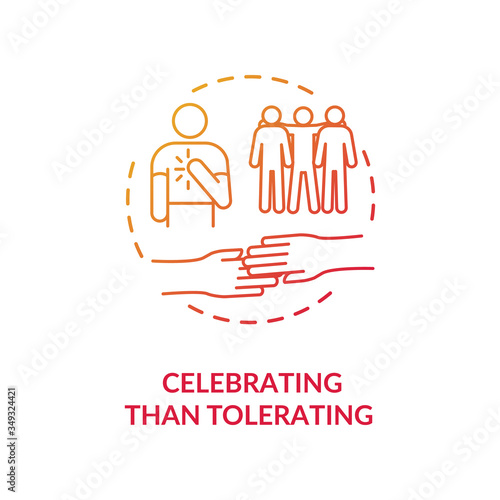 Celebrating than tolerating red concept icon. Multinational inclusive community. Racial equality. Cultural diversity idea thin line illustration. Vector isolated outline RGB color drawing
