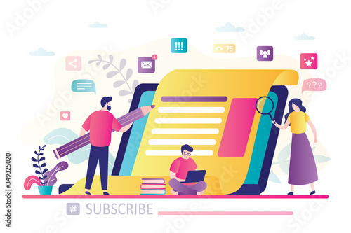 Blogging banner. Content development for online news, blogs and website, copywriting concept.