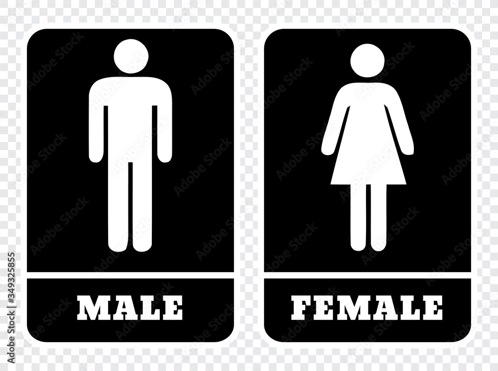 Ladies and Gents washroom sign. Gents washroom icon and Ladies washroom icon on black background Drawing by Illustration