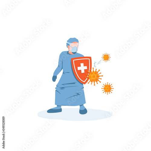 Fighting virus concept, vector in cartoon style