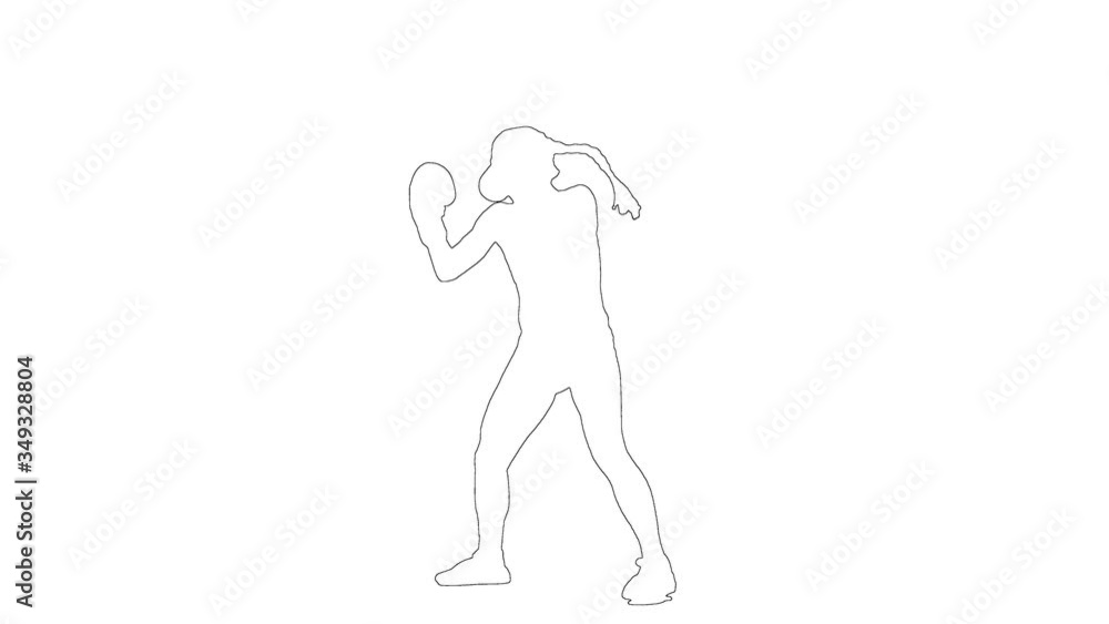 Outline sketch of woman in boxing gloves is training isolated on white background Outline sketch of woman in boxing gloves is training isolated on white background