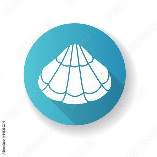 Closed clam blue flat design long shadow glyph icon. Tropical seashell  decorative souvenir. Exotic sealife  conchology Oyster cockleshell  scallop shell silhouette RGB color illustration