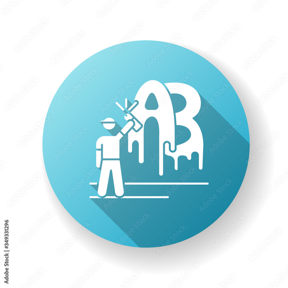 Street art blue flat design long shadow glyph icon. Contemporary cultural movement. Modern painting creating. Independent artist. Graffiti drawing. Silhouette RGB color illustration Street art blue flat design long shadow glyph icon. Contemporary cultural movement. Modern painting creating. Independent artist. Graffiti drawing. Silhouette RGB color illustration