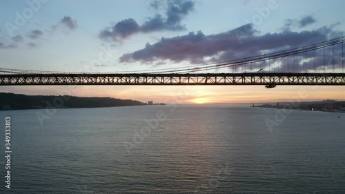 Wallpaper Mural Close-Up Aerial Drone Shot of a Bridge in Lisbon during Sunset, Portugal Torontodigital.ca