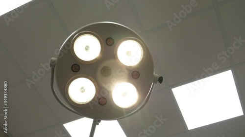 easy movement of the camera to the medical lamp turned on with light through the lens, and light glare with the transition to immersion in unconscious blur.