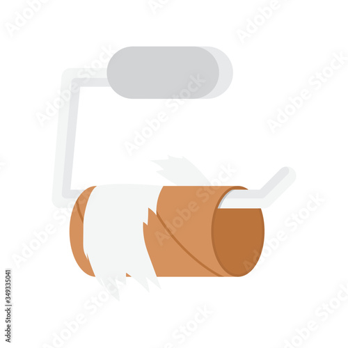 Empty toilet paper roll and metal holder.