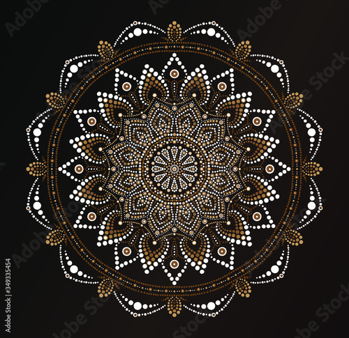 Dot mandala for acrylic painting. Spot painting point to point. Abstract design of mandala in dot paint style. Aboriginal australian ethnic round ornament.