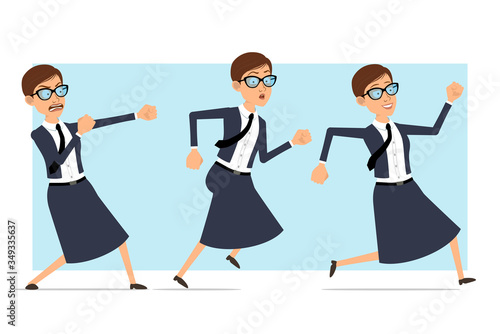 фотографія Cartoon flat funny business coach woman character in blue suit and glasses