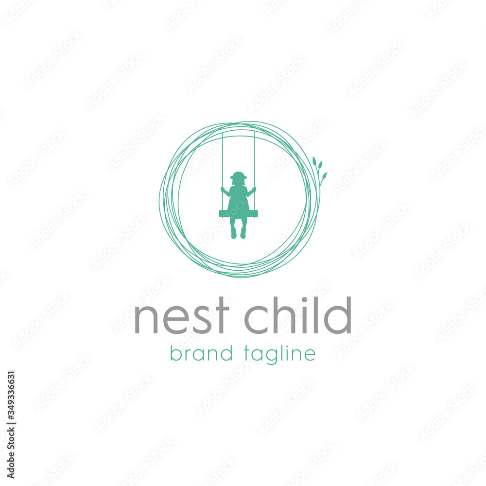illustration of girls playing on a swing for premium logo vector illustration of girls playing on a swing for premium logo vector