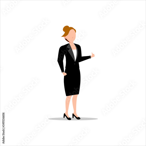 Cartoon character illustration of young businesswoman. Flat avatar icon design isolated on white background