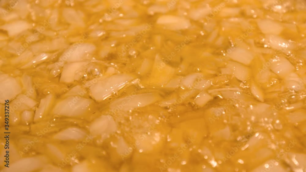 Close up of delicious onions cooking Close up of delicious onions cooking
