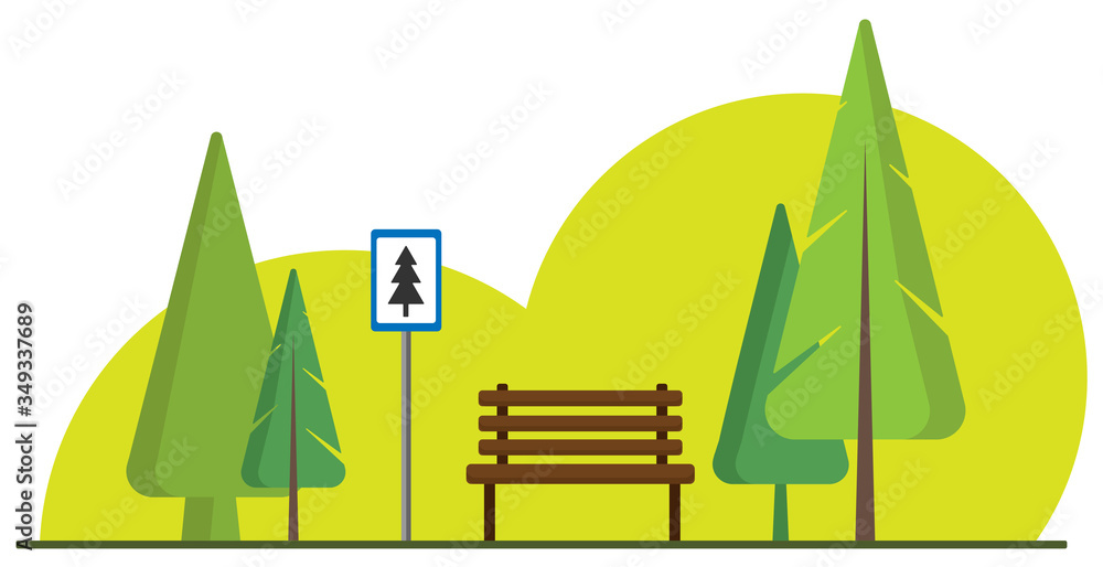 bus stop with a bench in the forest, vector illustration bus stop with a bench in the forest, vector illustration