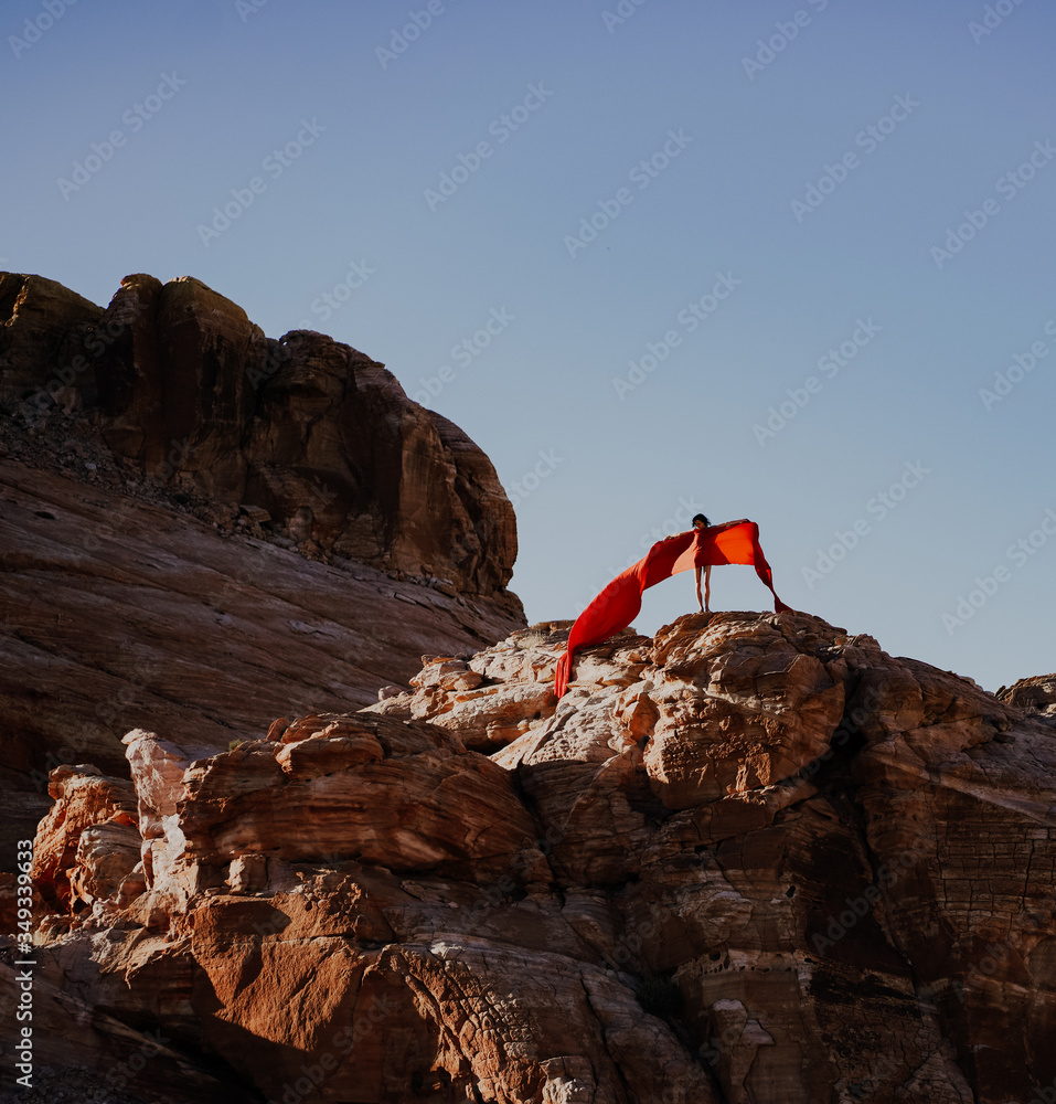 Valley of fire. Lady in red