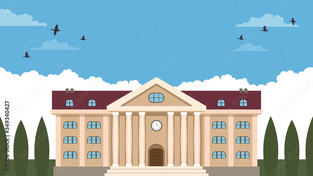 Detailed flat vector illustration of a public building like a museum or a school. International Day for Museums. Feel free to use only parts of the illustration too.