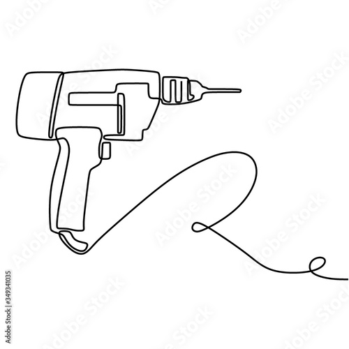One continuous line drawing of portable drill machine. Electric hand drill machine. Handyman tools and building maintenance service concept. Single line draw vector design illustration
