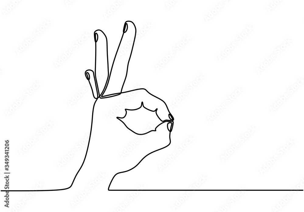 Okay hand gesture sign approval. OK finger continuous line drawing of ...
