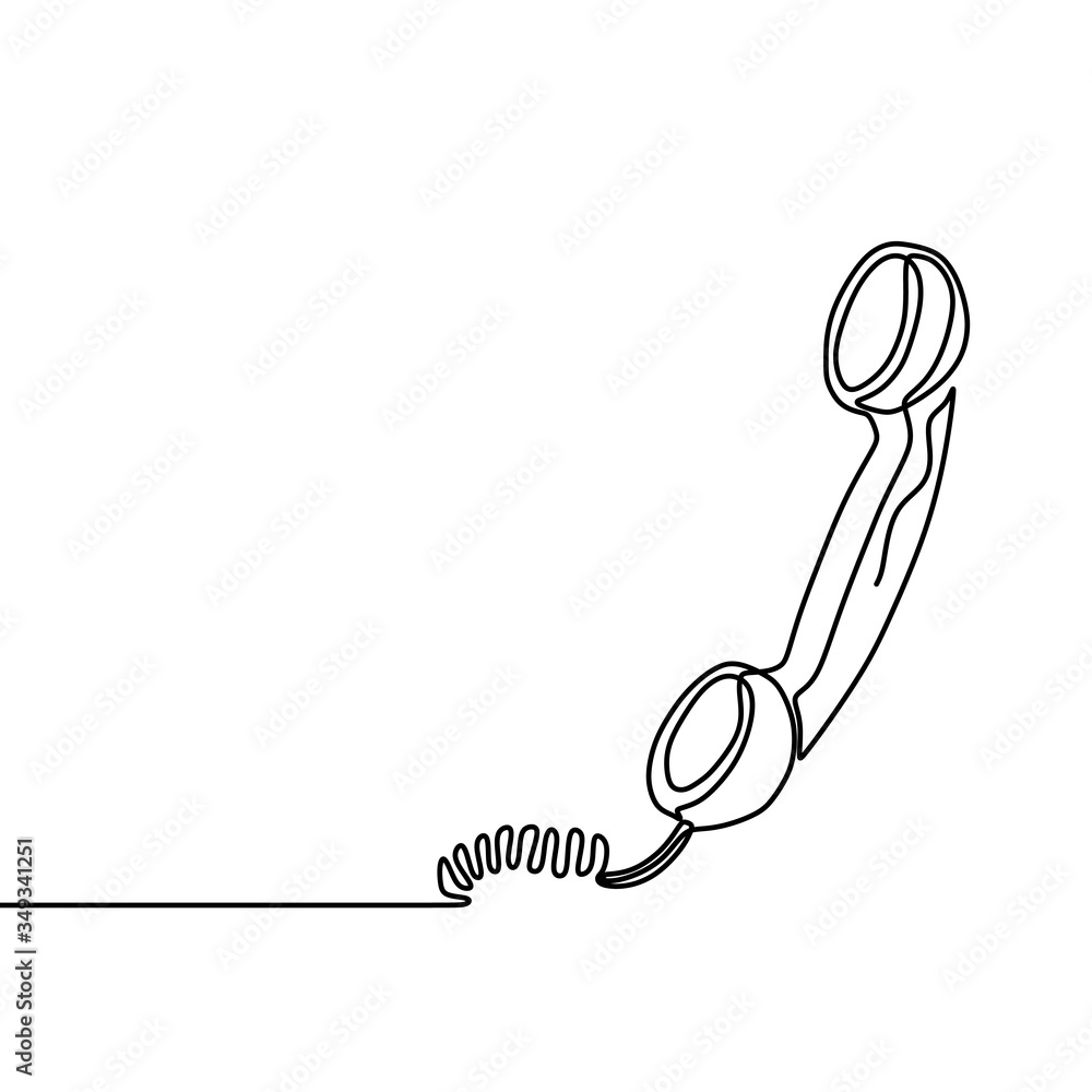 One line drawing of isolated vector object phone receiver. Telephone icon on white background