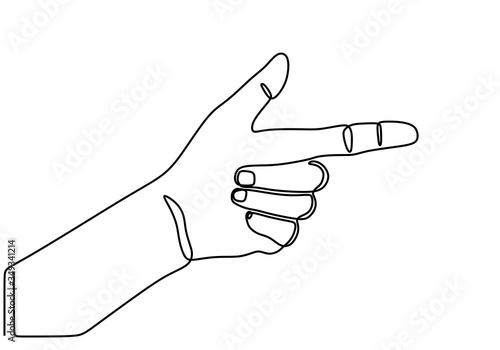 continuous line drawing of hand showing gun gesture. Abstract hands shooting gunner tattoo, sticker, print for clothes and logo design. Isolated vector illustration on a white background