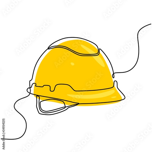 one line drawing of isolated vector object hard hat.Construction helmet. Worker safety tools concept. Builder construction helmet element isolated on white background. Vector design illustration.