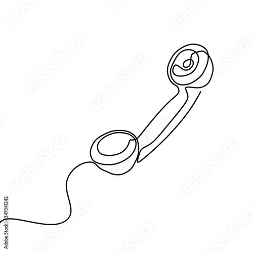 One line drawing of isolated vector object phone receiver. Telephone icon on white background. Illustration for banner, web, design element, template, postcard.