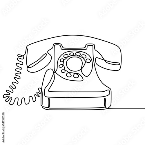 Old telephone one line drawing continuous design minimalism. Retro phone vector illustration. One of the first models of telephone, a technological revolution. Vintage minimalism style.