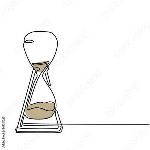 Hourglass - one line design style illustration isolated on white background. Time management, deadline concept. Minimalism design of traditional timer tools isolated on white background.