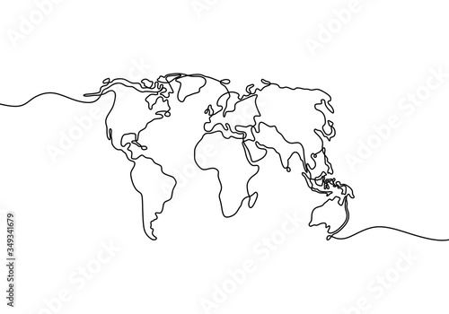 Continuous single line style world. Earth globe one line drawing of world map vector illustration minimalist design of minimalism isolated on white background. Global network connection. photo
