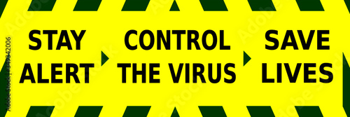 Green and yellow vector graphic showing the stay alert message towards the corona virus outbreak.