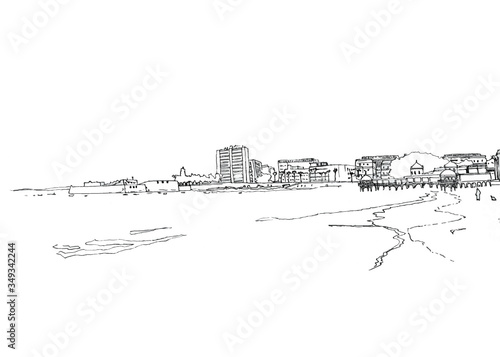 Carnaval y playa en Cádiz. Dibujo de balneario en la Caleta.