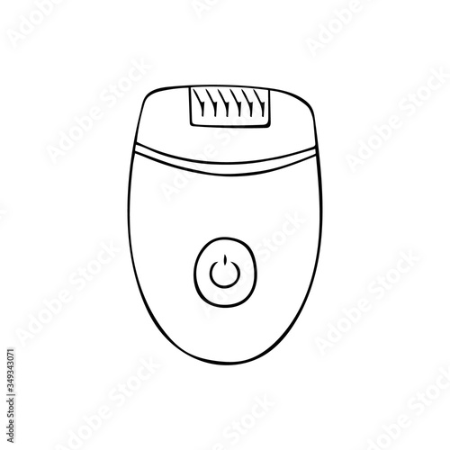 Electric epilator, hair removal tool isolated on white background. Black and white drawing of epilating device.