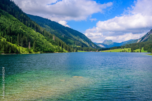 Vilsalpsee (Vilsalp Lake) at Tannheimer Tal, beautiful mountain scenery in Alps of Austria