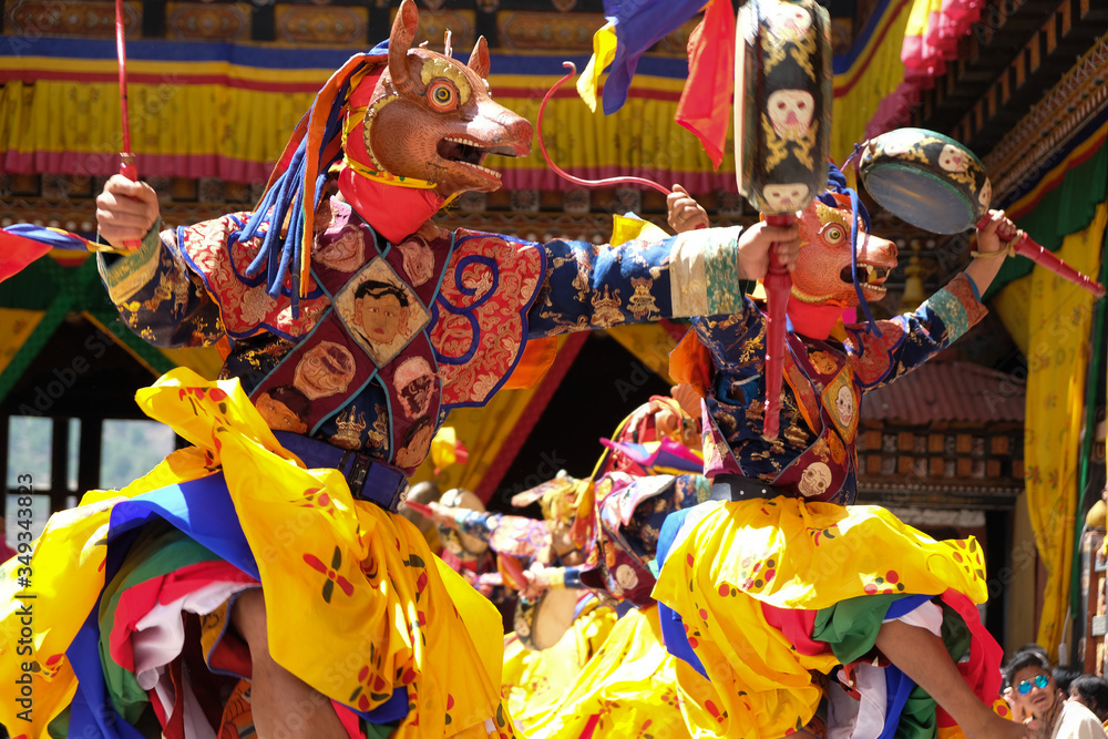 Bhutan Mask Dance Festival, Tsechu in Paro Dzong (Rinpung Dzong Monastery) Bhutan
