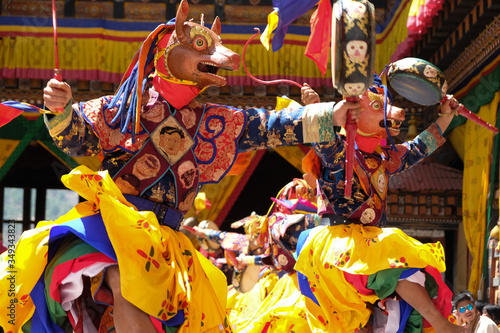 Bhutan Mask Dance Festival, Tsechu in Paro Dzong (Rinpung Dzong Monastery) Bhutan © chanatda