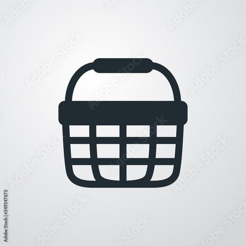 Símbolo comercio. Icono plano cesta de la compra en fondo gris
