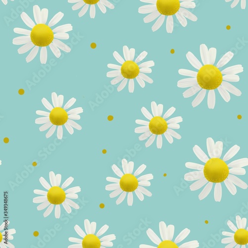 illustration seamless pattern with white daisies on a turquoise background 