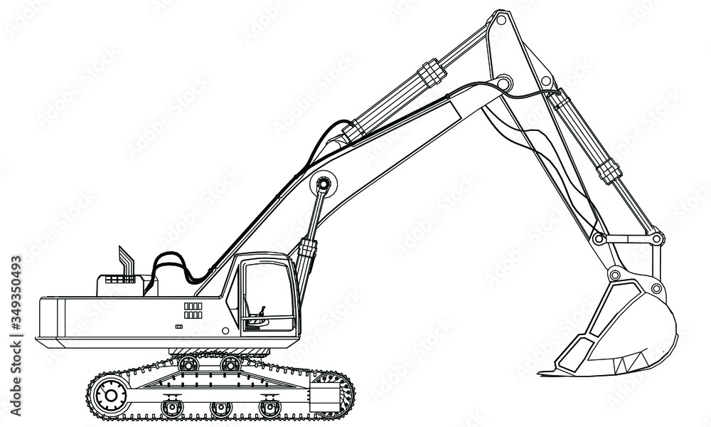 Fototapeta premium Excavator outline vector. Special machines for the building work.